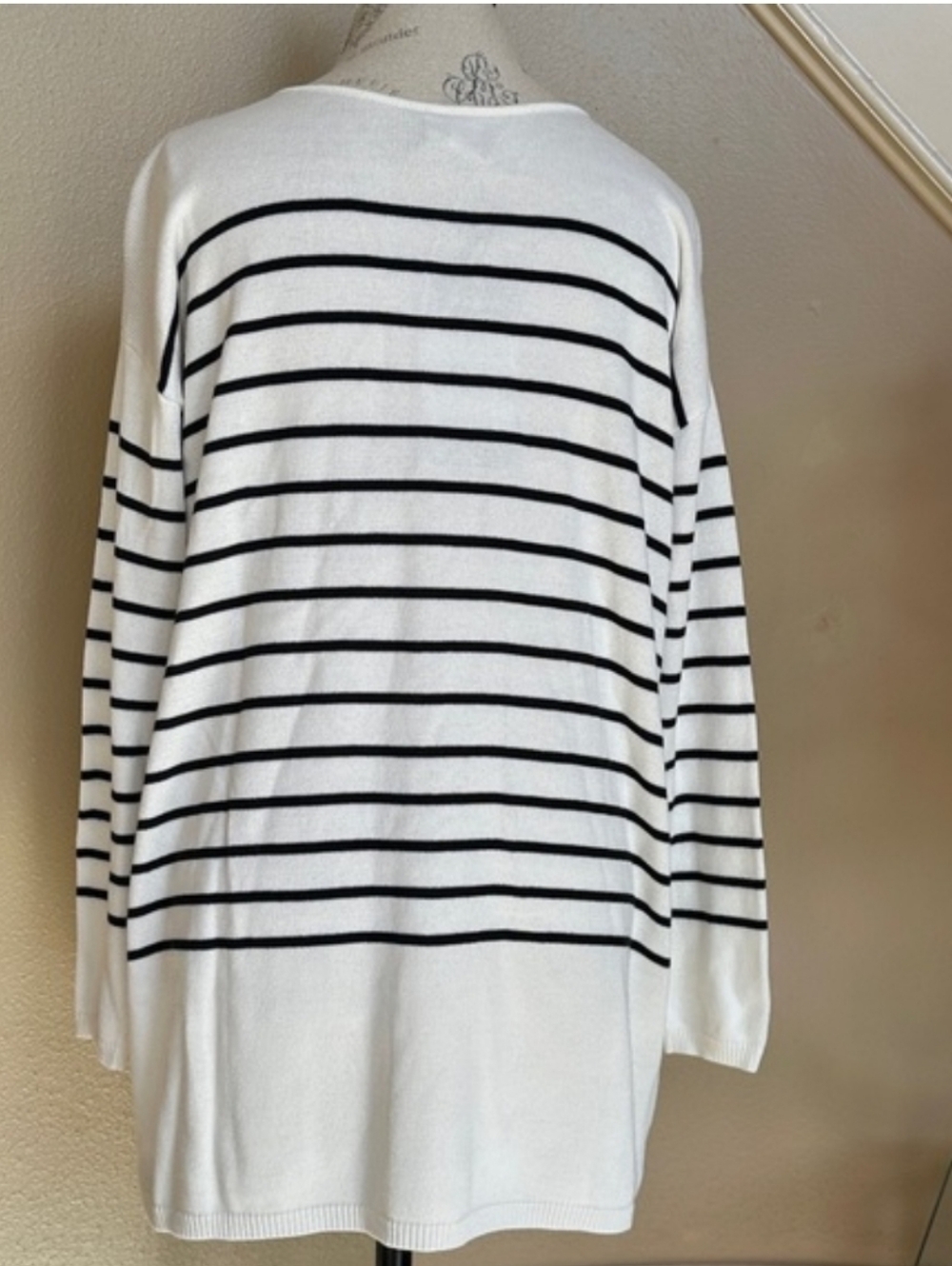 Cabi XS Turnabout Striped Button-Up Cardigan in White and Black - Picture 2 of 6
